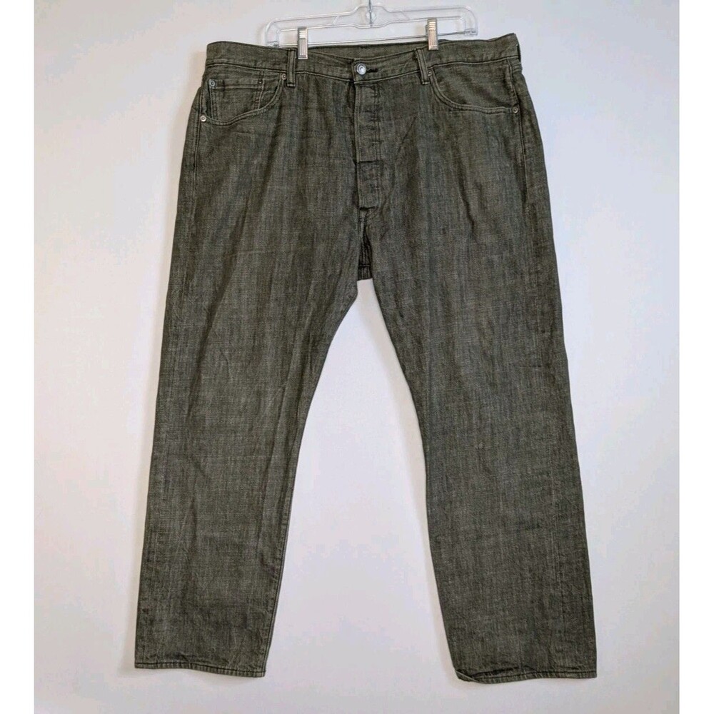 Levi's 501 42x32 Olive Green White Oak Cone Denim Straight Leg Button Fly Jeans